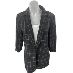 Calvin Klein Black White Grid Half Sleeve Open Blazer Coat Suit Jacket Size 12
